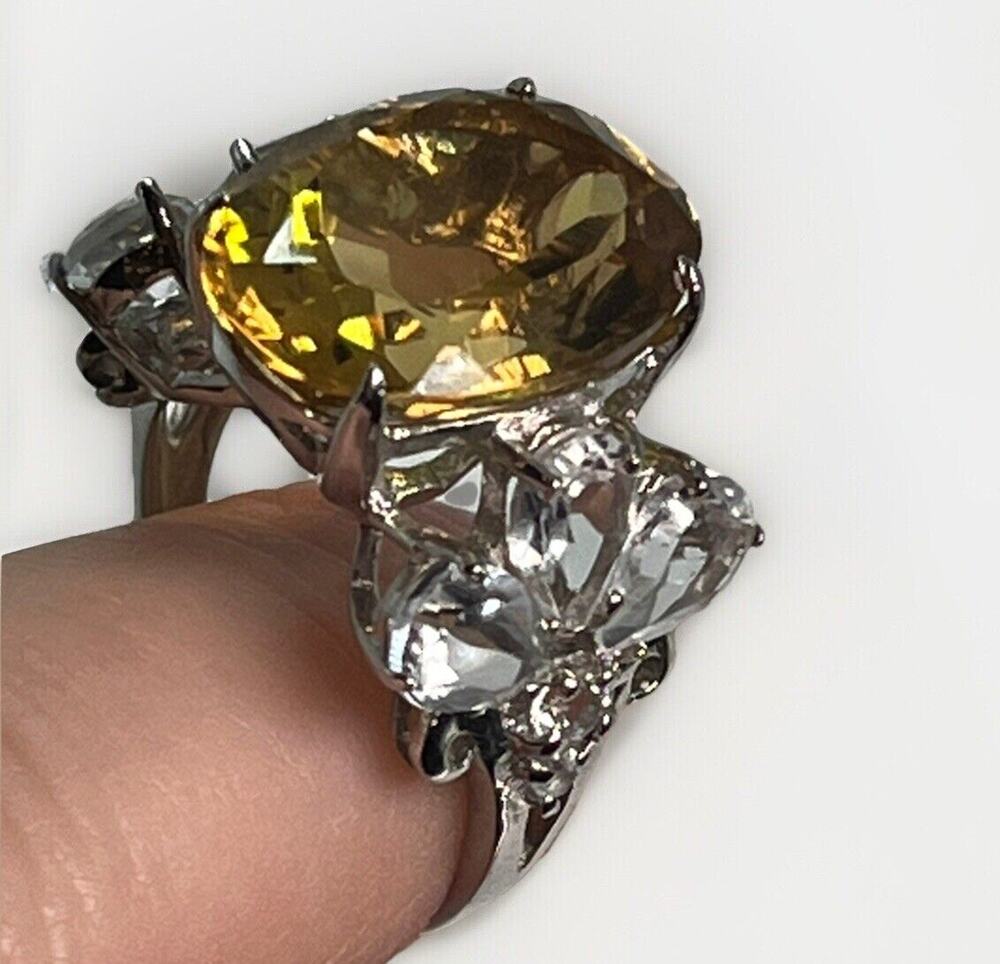 Sterling Silver Large Citrine Cocktail Ring w/ Topaz Accent Size 8.75 - 8.5g